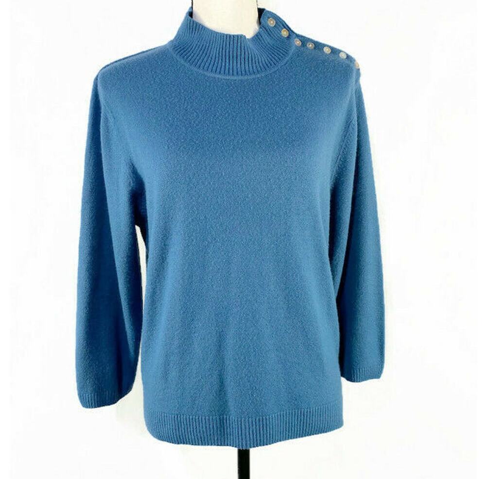 Parisian Works Pullover Top Women's Size Large Blue With 3/4 Sleeves Crew Neck